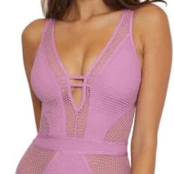 BECCA Women's Network One Piece Swimsuit, Plunge Neck, Bathing Suits - Picture 2 of 8